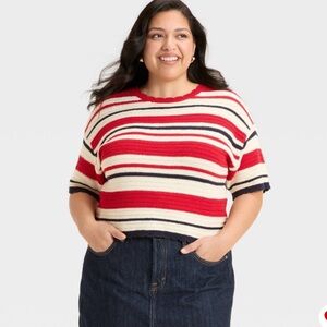 Universal thread Striped Red white and blue scalloped Knit Top size XXL
